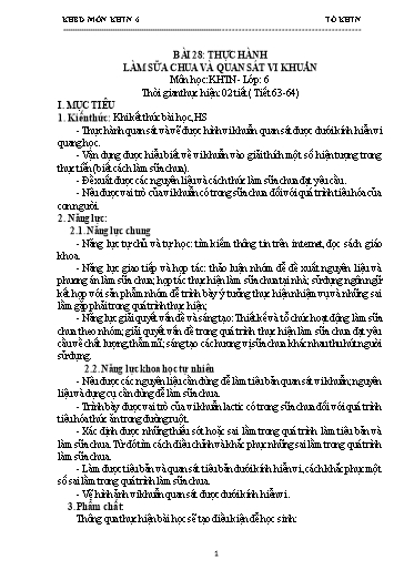 Giáo án Khoa học tự nhiên 6 - Bài 28: Thực hành làm sữa chua và quan sát vi khuẩn