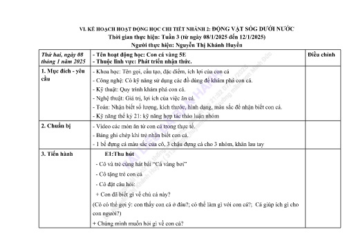 Giáo án Mầm non Lớp Chồi - Tuần 3 - Động vật sống dưới nước - Năm học 2024-2025 - Nguyễn Thị Khánh Huyền