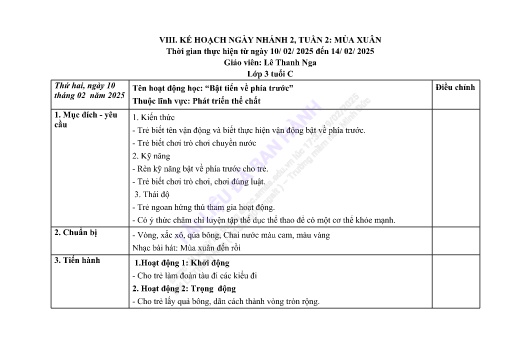 Giáo án Mầm non Lớp Mầm - Tuần 2 - Mùa xuân - Năm học 2024-2025 - Lê Thanh Nga