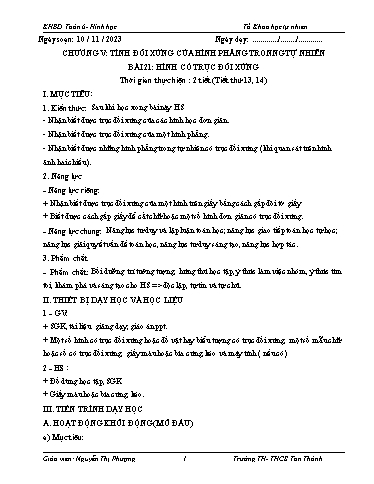 Giáo án Toán 6 - Bài 21: Hình có trục đối xứng - Năm học 2023-2024 - Nguyễn Thị Phượng