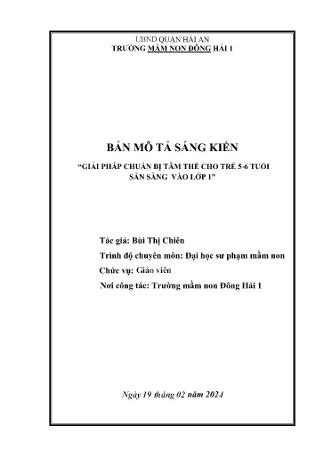 Mô tả sáng kiến Giải pháp chuẩn bị tâm thế cho trẻ 5-6 tuổi sẵn sàng vào Lớp 1