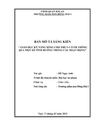 Mô tả sáng kiến Giáo dục kỹ năng sống cho trẻ 5-6 tuổi thông qua một số tình huống trong các hoạt động