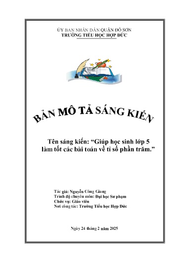 Mô tả sáng kiến Giúp học sinh Lớp 5 làm tốt các bài toán về tỉ số phần trăm
