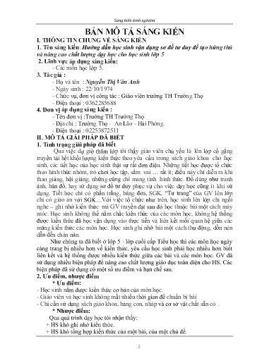 Mô tả sáng kiến Hướng dẫn học sinh vận dụng sơ đồ tư duy để tạo hứng thú và nâng cao chất lượng dạy học cho học sinh Lớp 5