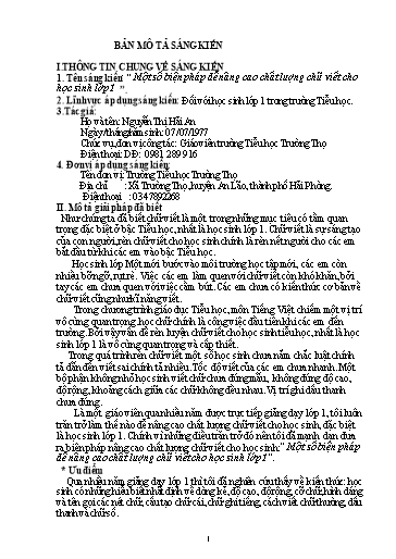 Mô tả sáng kiến kinh nghiệm Một số biện pháp để nâng cao chất lượng chữ viết cho học sinh Lớp 1