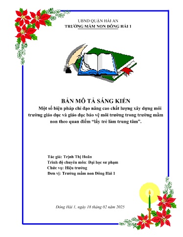 Mô tả sáng kiến Một số biện pháp chỉ đạo nâng cao chất lượng xây dựng môi trường giáo dục và giáo dục bảo vệ môi trường trong trường mầm non theo quan điểm Lấy trẻ làm trung tâm