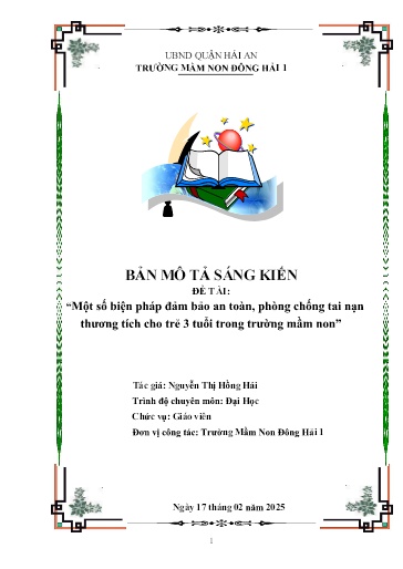 Mô tả sáng kiến Một số biện pháp đảm bảo an toàn, phòng chống tai nạn thương tích cho trẻ 3 tuổi trong Trường Mầm non