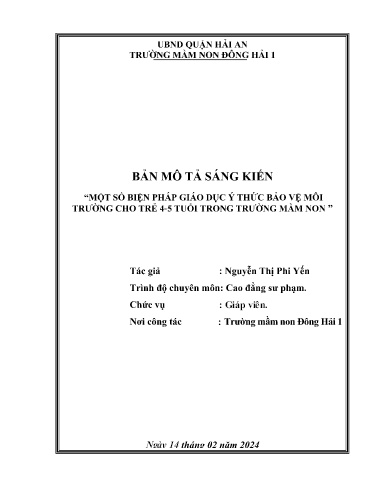 Mô tả sáng kiến Một số biện pháp giáo dục ý thức bảo vệ môi trường cho trẻ 4- 5 tuổi trong trường mầm non