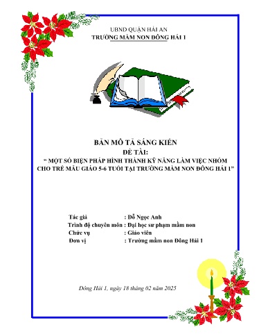 Mô tả sáng kiến Một số biện pháp hình thành kỹnăng làm việc nhómcho trẻ mẫu giáo 5-6 tuổi tại trường Mầm non Đông Hải 1