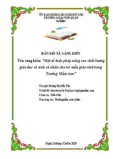 Mô tả sáng kiến Một số biện pháp nâng cao chất lượng giáo dục vệ sinh cá nhân cho trẻ mẫu giáo nhỡ trong Trường Mầm non