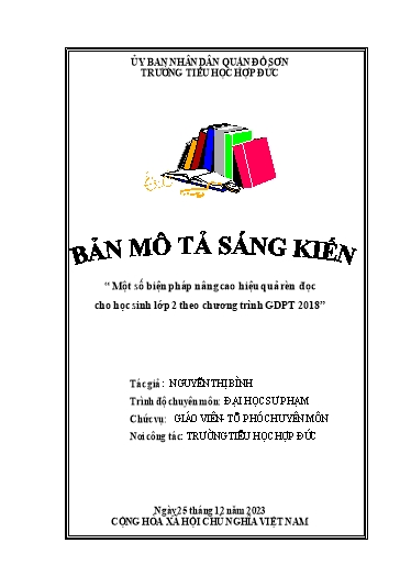 Mô tả sáng kiến Một số biện pháp nâng cao hiệu quả rèn đọc cho học sinh lớp 2 theo chương trình GDPT 2018