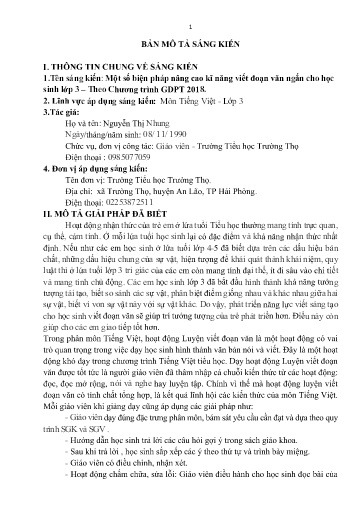 Mô tả sáng kiến Một số biện pháp nâng cao kĩ năng viết đoạn văn ngắn cho học sinh Lớp 3 - Theo Chương trình GDPT 2018