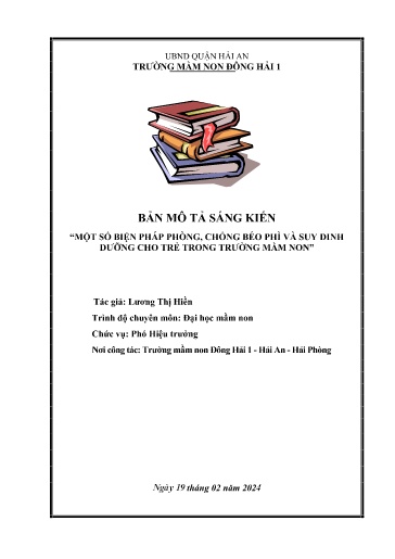 Mô tả sáng kiến Một số biện pháp phòng, chống béo phì và suy dinh dưỡng cho trẻ trong trường mầm non