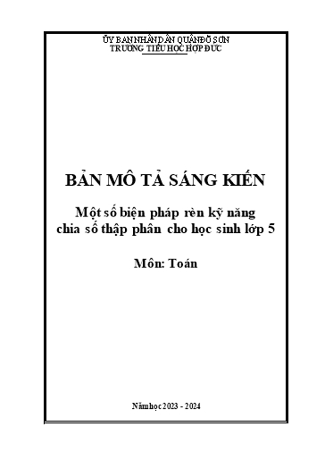 Mô tả sáng kiến Một số biện pháp rèn kỹ năng chia số thập phân cho học sinh Lớp 5