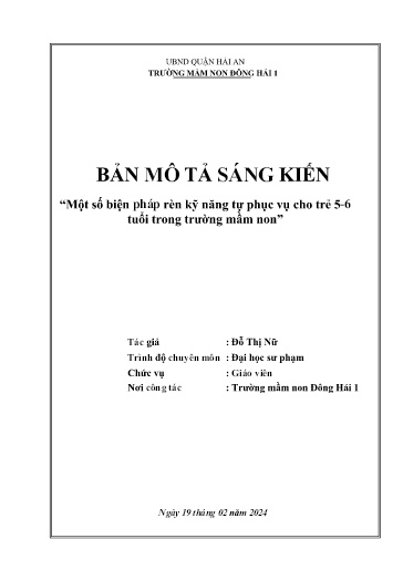 Mô tả sáng kiến Một số biện pháp rèn kỹ năng tự phục vụ cho trẻ 5-6 tuổi trong Trường Mầm non