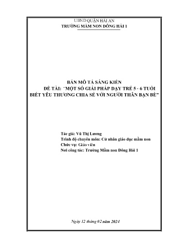 Mô tả sáng kiến Một số giải pháp dạy trẻ 5-6 tuổi biết yêu thương chia sẻ với người thân bạn bè