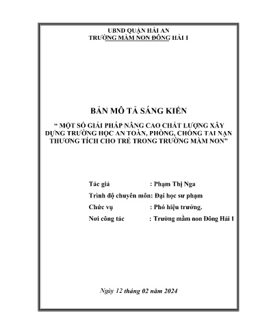 Mô tả sáng kiến Một số giải pháp nâng cao chất lượng xây dựng trường học an toàn, phòng, chống tai nạn thương tích cho trẻ trong trường mầm non
