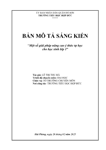 Mô tả sáng kiến Một số giải pháp nâng cao ý thức tự học cho học sinh Lớp 1