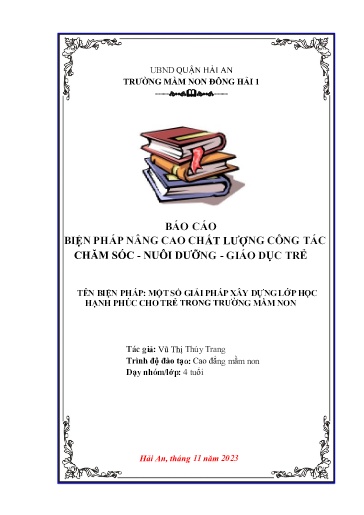 Mô tả sáng kiến Một số giải pháp xây dựng lớp học hạnh phúc cho trẻ trong Trường mầm non