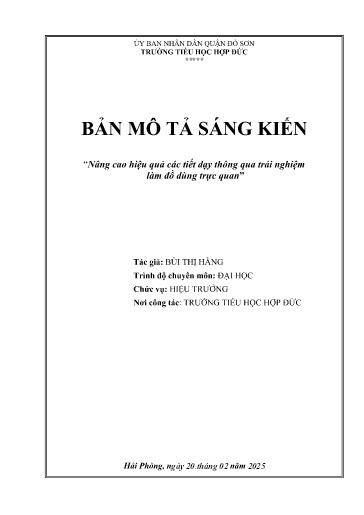 Mô tả sáng kiến Nâng cao hiệu quả các tiết dạy thông qua trải nghiệm làm đồ dùng trực quan