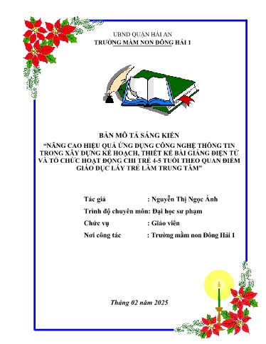 Mô tả sáng kiến Nâng cao hiệu quả ứng dụng công nghệ thông tin trong xây dựng kế hoạch, thiết kế bài giảng điện tử và tổ chức hoạt động cho trẻ 4-5 tuổi theo quan điểm giáo dục “Lấy trẻ làm trung tâm”