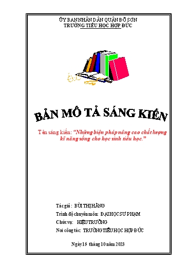 Mô tả sáng kiến Những biện pháp nâng cao chất lượng kĩ năng sống cho học sinh Tiểu học