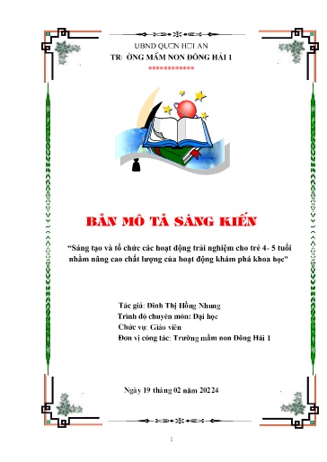Mô tả sáng kiến Sáng tạo và tổ chức các hoạt động trải nghiệm cho trẻ 4- 5 tuổi nhằm nâng cao chất lượng của hoạt động khám phá khoa học