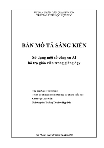 Mô tả sáng kiến Sử dụng một số công cụ AI hỗ trợ giáo viên trong giảng dạy