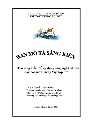 Mô tả sáng kiến Ứng dụng công nghệ AI vào dạy học môn Tiếng Việt Lớp 5