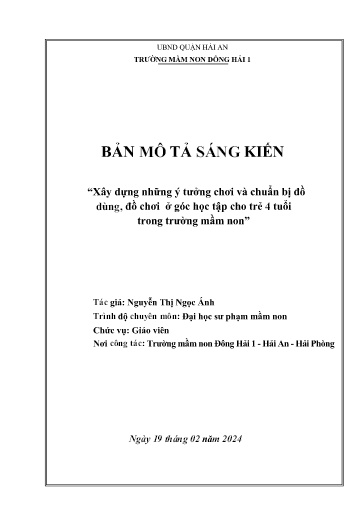 Mô tả sáng kiến Xây dựng những ý tưởng chơi và chuẩn bị đồ dùng, đồ chơi ở góc học tập cho trẻ 4 tuổi trong trường mầm non