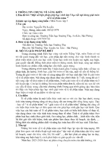 Sáng kiến kinh nghiệm Một số biện pháp giúp học sinh Lớp 5 học tốt nội dung giải toán về tỉ số phần trăm