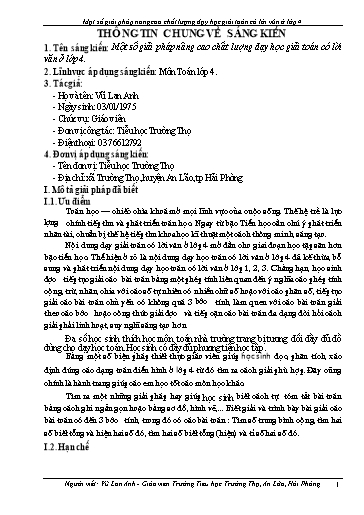 Sáng kiến kinh nghiệm Một số giải pháp nâng cao chất lượng dạy học giải toán có lời văn ở Lớp 4
