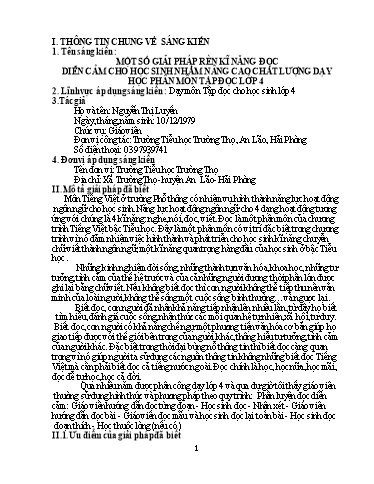 Sáng kiến kinh nghiệm Một số giải pháp rèn kĩ năng đọc diễn cảm cho học sinh nhằm nâng cao chất lượng dạy học phân môn tập đọc Lớp 4