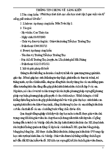Sáng kiến kinh nghiệm Phát huy tính tích cực của học sinh Lớp 2 qua việc rèn kĩ năng giải toán có lời văn